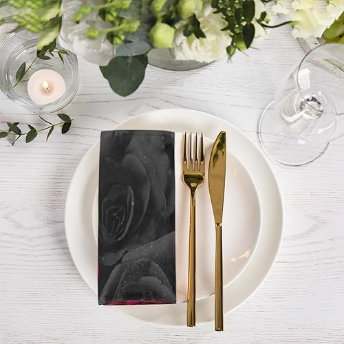 Miniatura 2 de Cloth Napkins Set of 4 Rose 20x20 Inch Cloth Napkins Black and Red Roses Washable Reusable Kitchen Dinner Napkins Table Decor for Wedding, Holiday