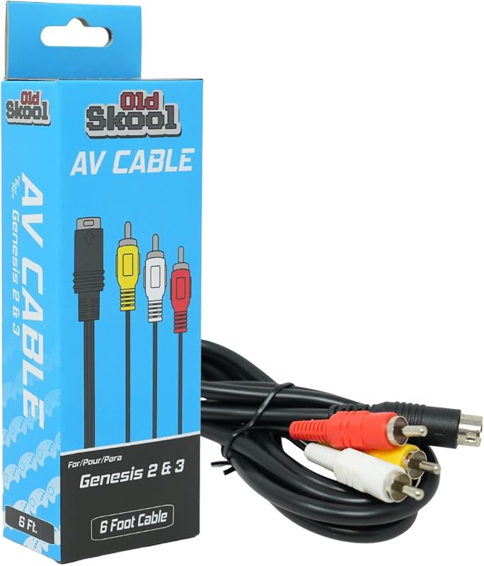 Old Skool Sega Genesis 2, 3, Nomad and 32X Standard AV Cable | Compatible With Sega Genesis, 32X, Nomad, Audio/Video Cable, Bulk Packaging