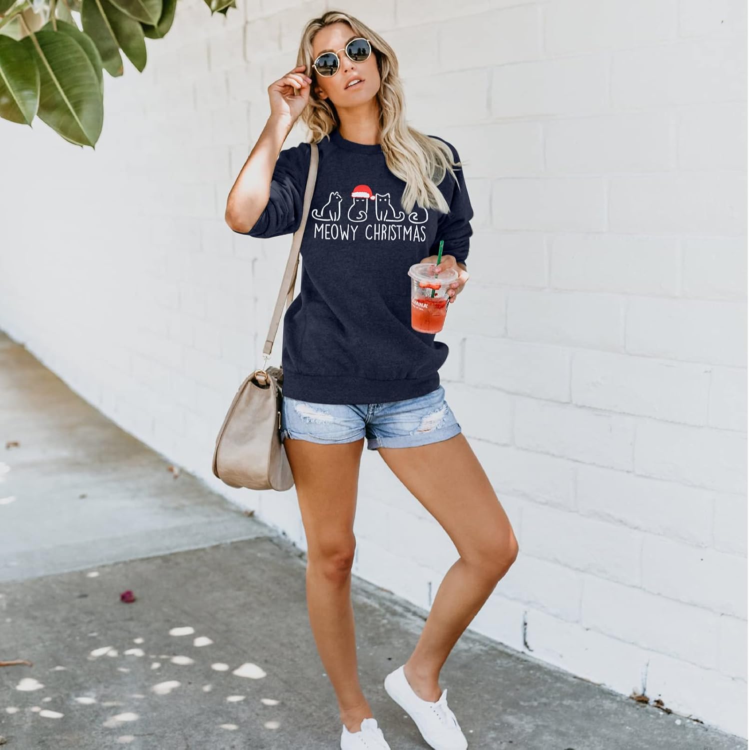 Christmas Sweatshirts for Women Cute Cat Shirts Ugly Christmas Shirt Funny Xmas Long Sleeve Holiday Pullover Tops - Image 2