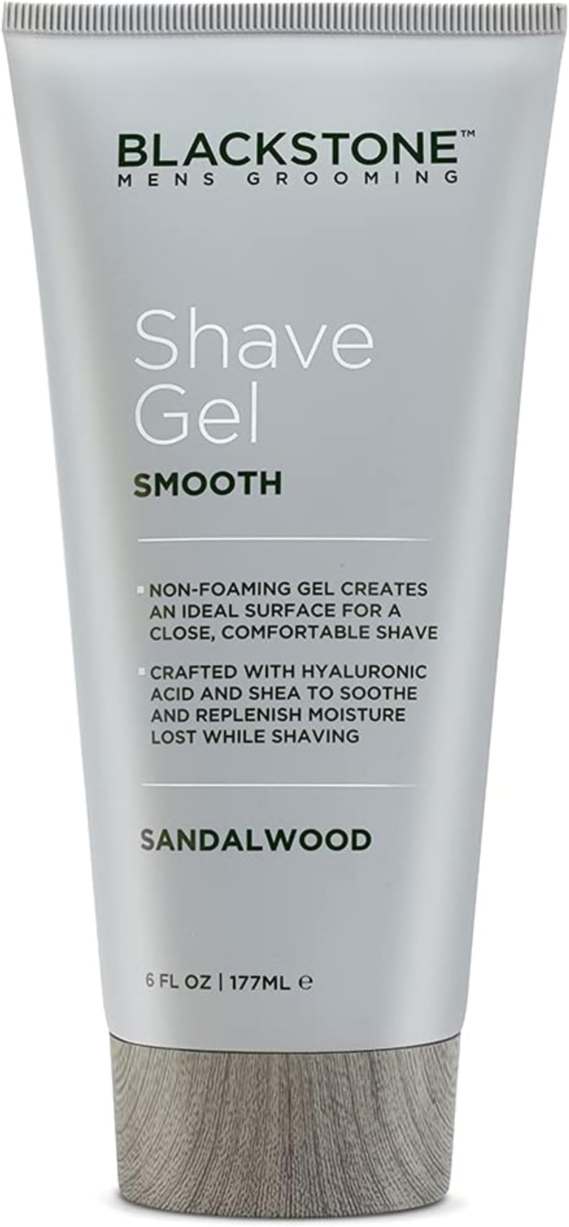 Men's Grooming Smooth Shave Gel - Non Foaming for a Smooth Comfortable Shave - Hyaluronic Acid, Shea, Peppermint & Tea Tree - Cool, Soothe & Replenish Moisture - Sandalwood Scent (6 oz)