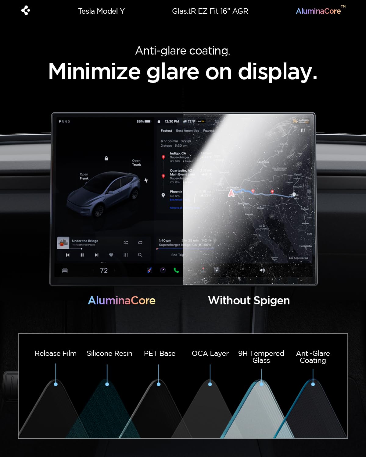 Spigen Glas.tR EZ Fit Verre Trempé pour Tesla Model Y L, Y Standard, Y Premium (2026) Y Performace (2024-2026), 16 Pouces, Mat, Anti-trace de doigt, 10H+ Protection écran