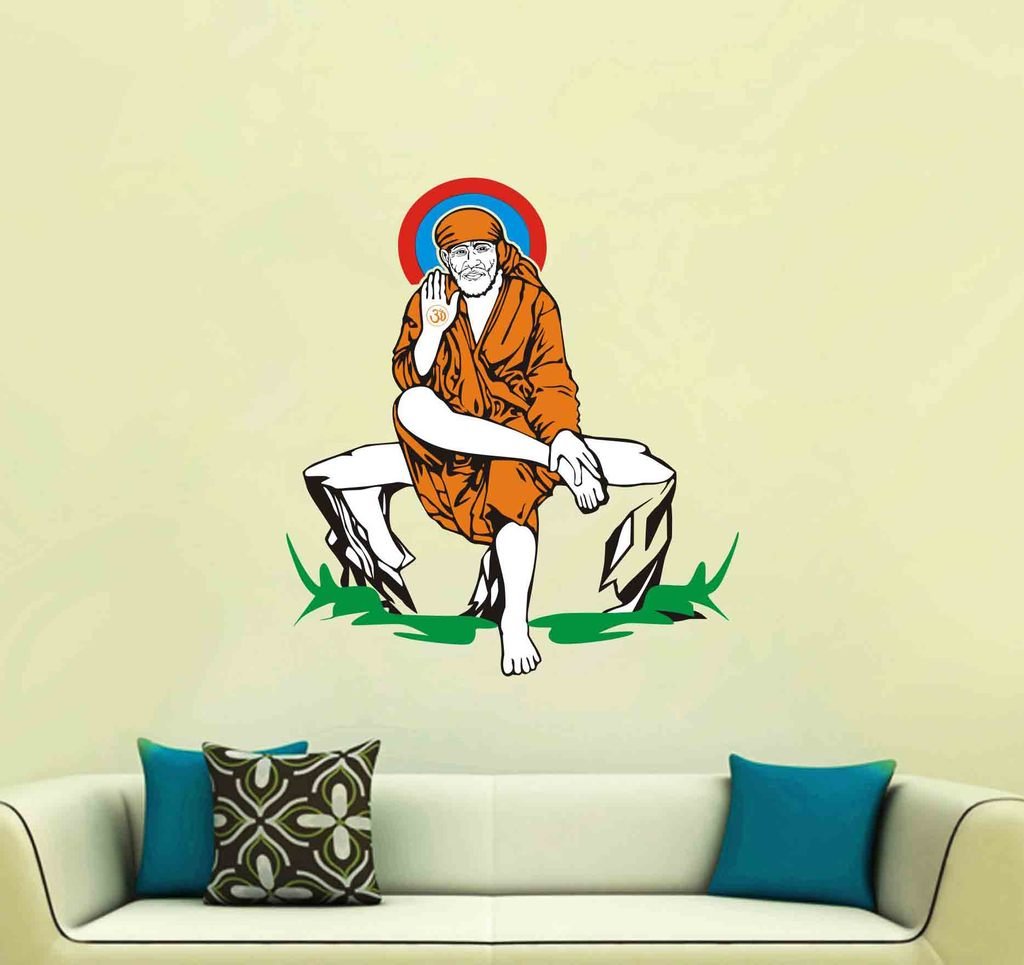 Decor Villa™ PVC Vinyl sai Baba 3D Wall Sticker JUST Peel & Stick New Modern Art & Trendy Wall Stickers for Home Decoration, Living Room,Office Bedroom etc Size- 58 CM X 48 CM, Multicolor