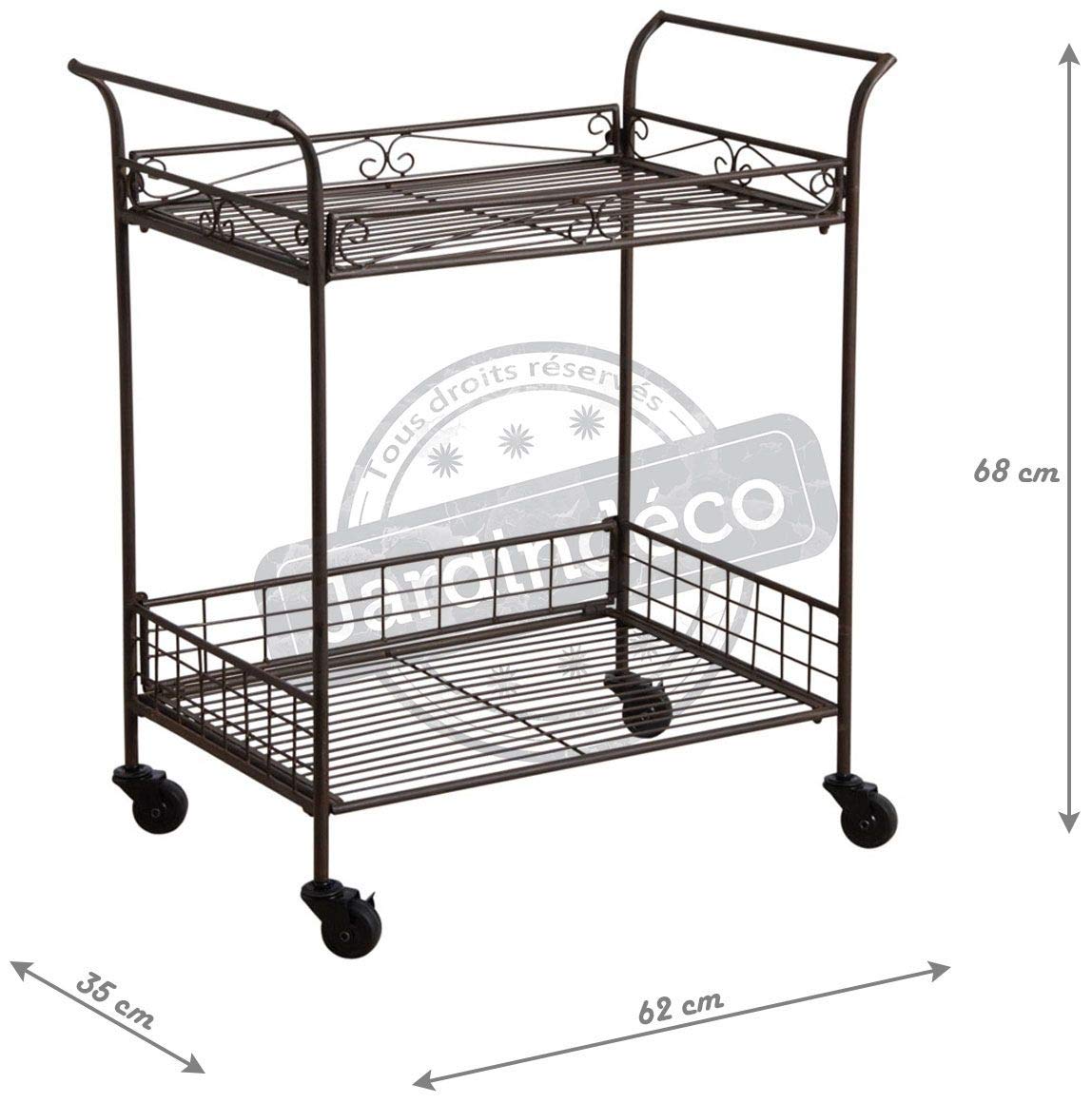 AUBRY GASPARD - Desserte roulettes Métal Vieilli - 62 x 35 x 68 cm - Hauteur Plateaux 43 cm - Montage Facile - Capacité 20 kg - Idéale Cuisine Extérieure Mobilité Optimale