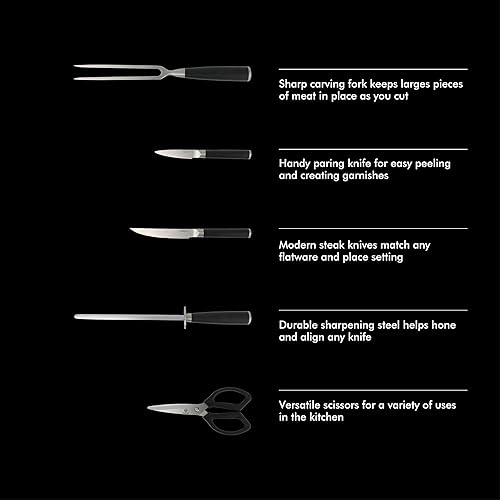 Miniatura 6 de Babish De alto carbono 1.4116 acero alemán 15 piezas completo espiga forjado cubiertos cuchillo de cocina bloque conjunto - negro