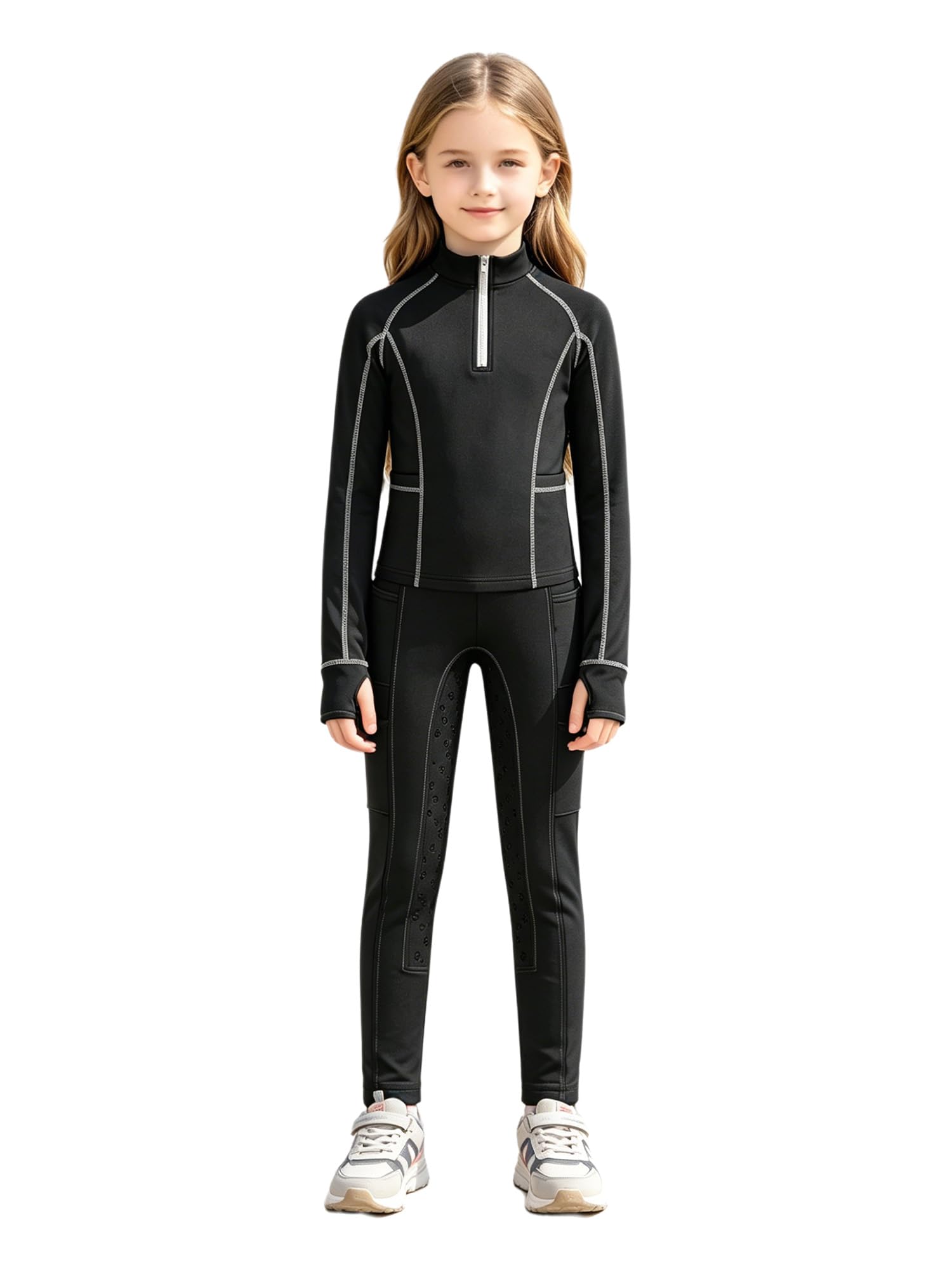 iiniim Completo Sportivo Bambina Completo Palestra Bambina Anni Leggings L'Equitazione Abbigliamento Equitazione Bambine Fitness Nero 7-8 anni