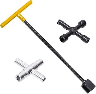 Swpeet 3 chaves de medidor de água e chave de selim de 4 vias com kit variedade de ferramentas multifuncionais de 4 vias, ferramenta de fecho de água de nível industrial, perfeita para válvulas,
