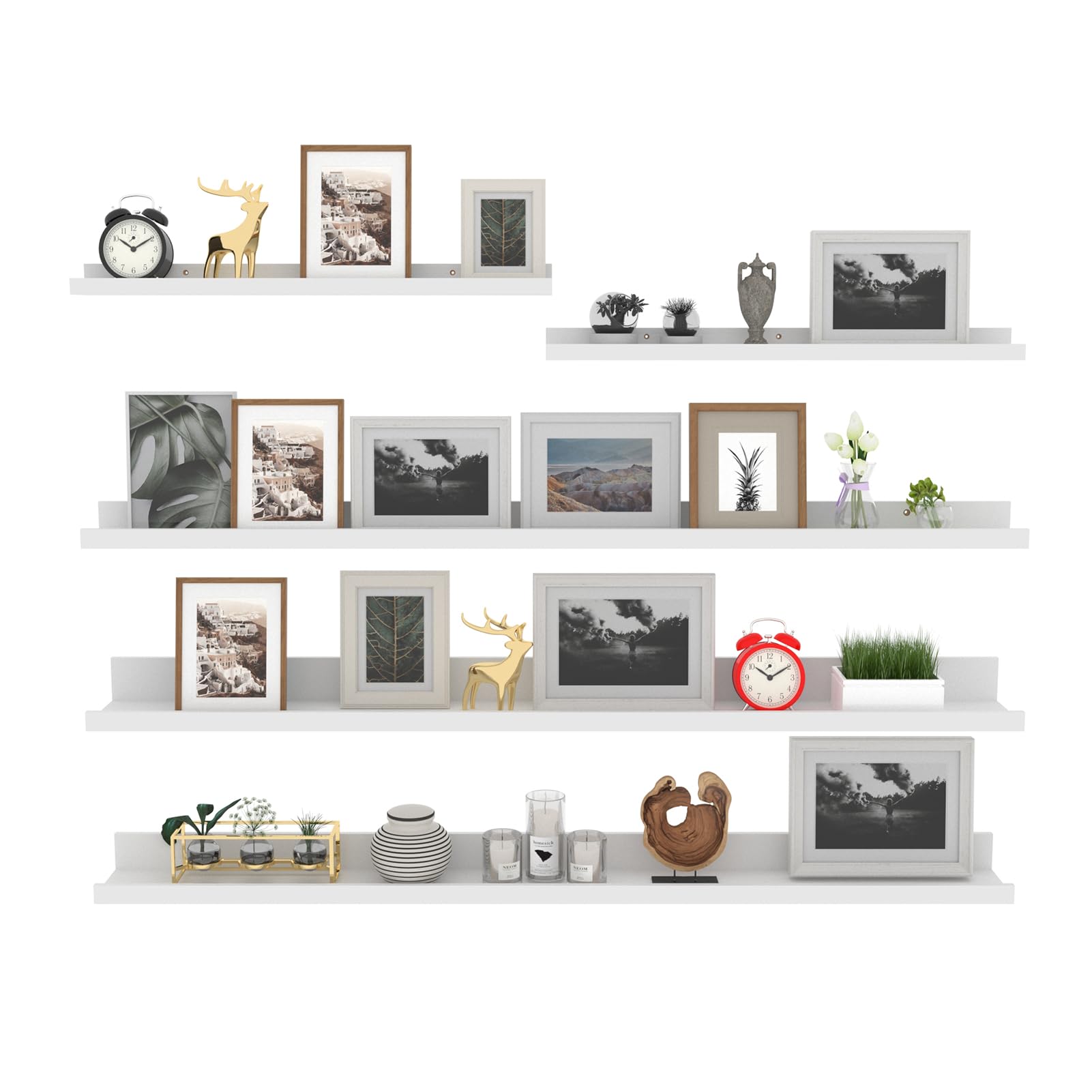 Giftgarden 120cm Estanteria Pared de Madera, Baldas Pared Blanco para Baño, Entrada Recibidor, Cocina, Salon-Juego de 5 con Diferentes Tamaños