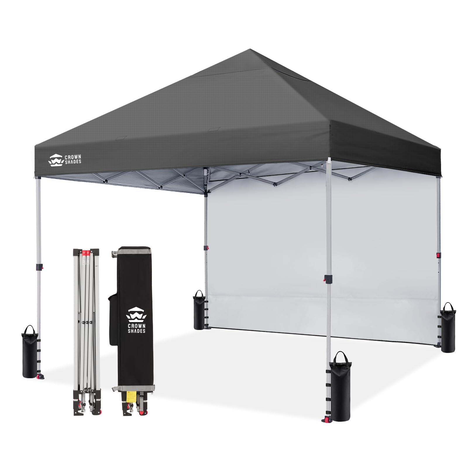 CROWN SHADES 8x8 Pop Up Canopy with 1 Side Wall, Beach Tent, Grid Grey