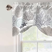 Vista 6 de Cenefa de amarre para ventanas, cortinas náuticas costeras de coral, cenefas con bolsillo para barra, cortinas de ventana con temática de playa