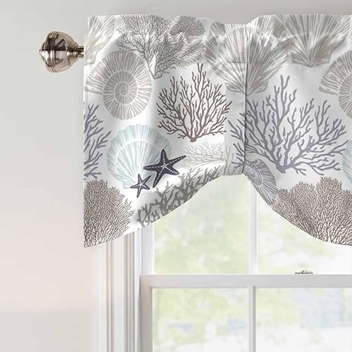Miniatura 6 de Cenefa de amarre para ventanas, cortinas náuticas costeras de coral, cenefas con bolsillo para barra, cortinas de ventana con temática de playa,
