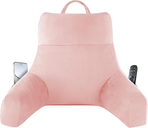 Vista 11 de Almohada de lectura con brazos para adulto, almohada de espalda para cama sentada, almohada de respaldo de espuma viscoelástica triturada con Azul