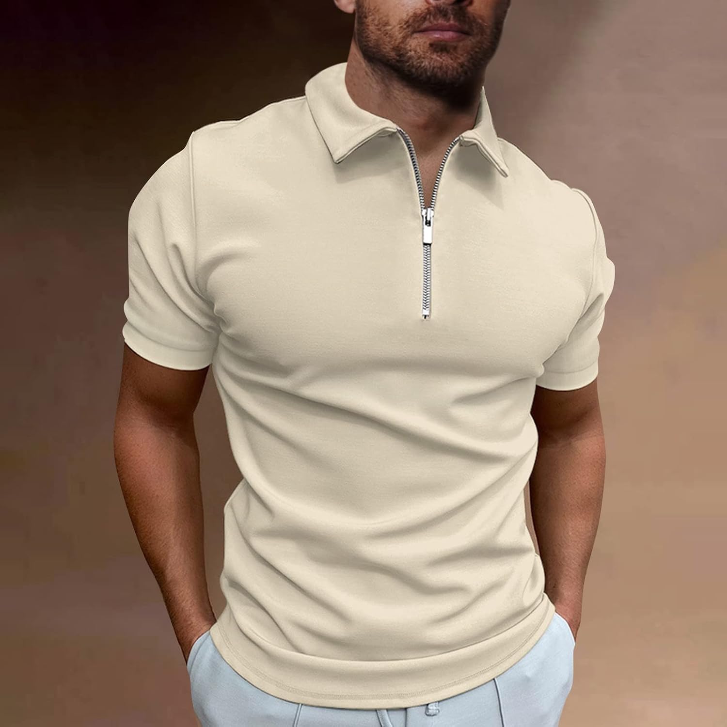 Ymosrh Men's Polo Casual Shirts Short Sleeve Zipper Business Polos Lightweight Athletic Golf Tshirt, S-5XL