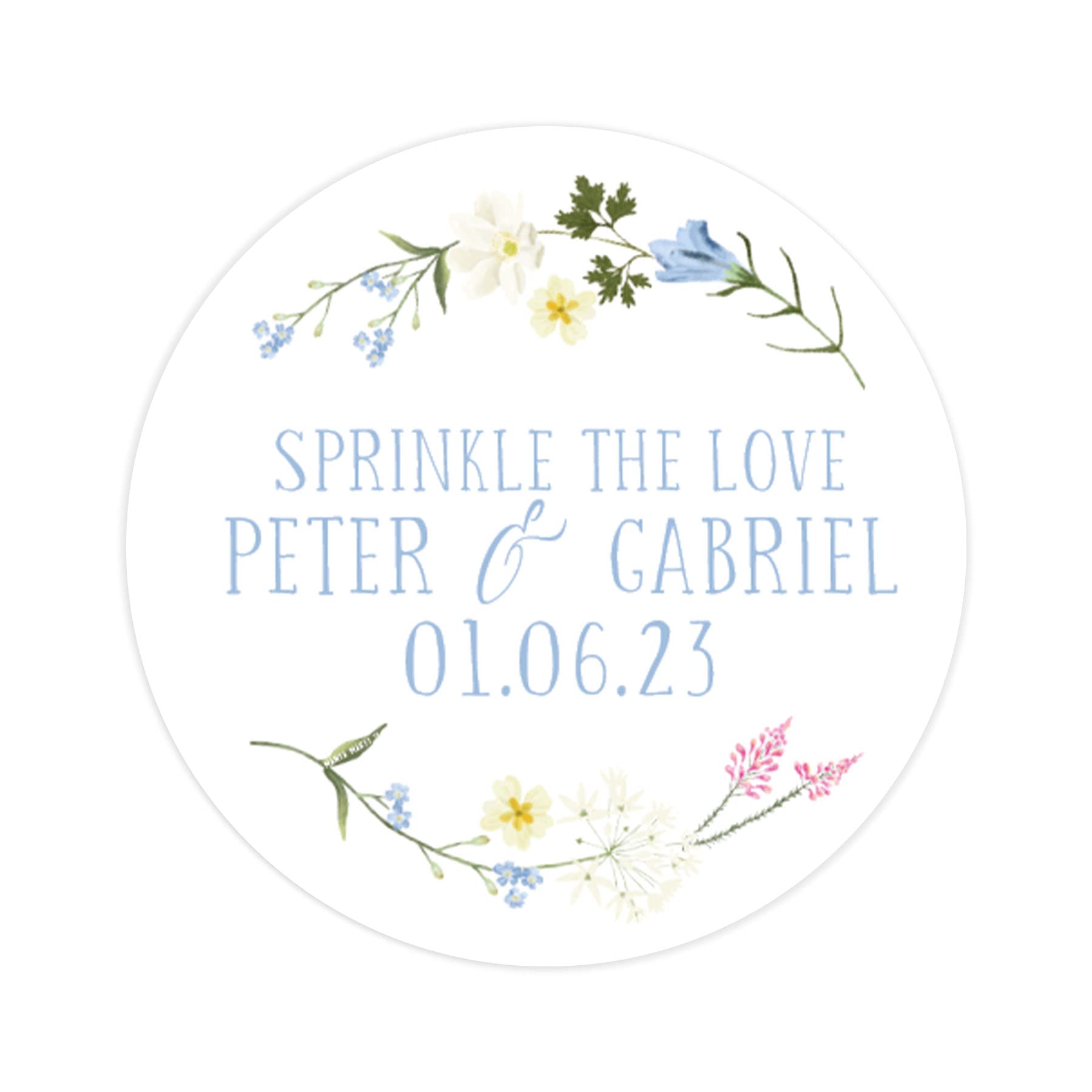 Manta Makes Sprinkle the Love Personalised Wedding Confetti Stickers | Wildflower Floral Botanical Circle/Round Wedding Favour Sticker (Sprinkle the Love)