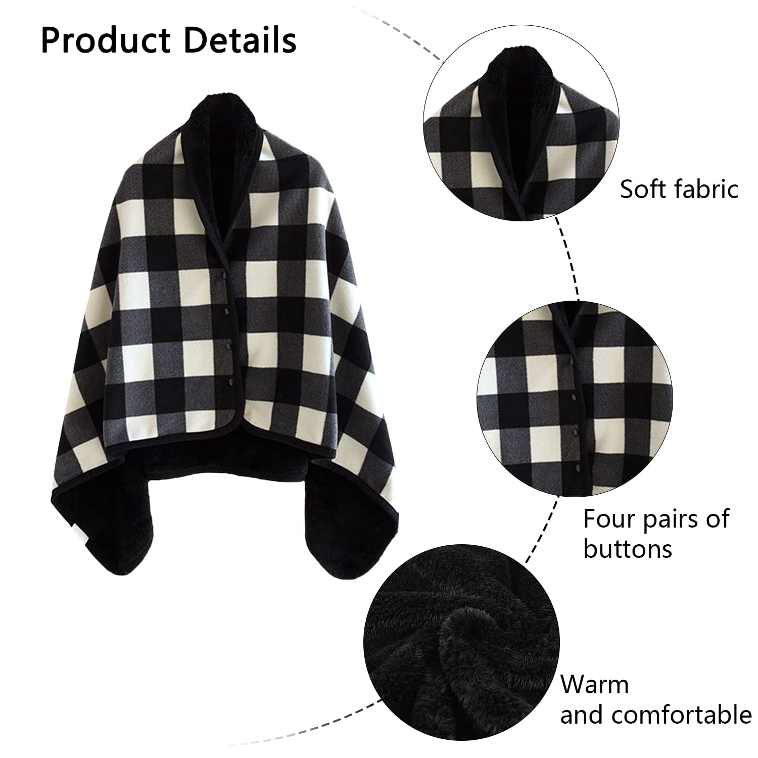 JFAN Poncho Donna Invernale Coperta in Pile Indossabile con Bottoni a Pressione Mantella Caldo Poncho Pile Donna Casa