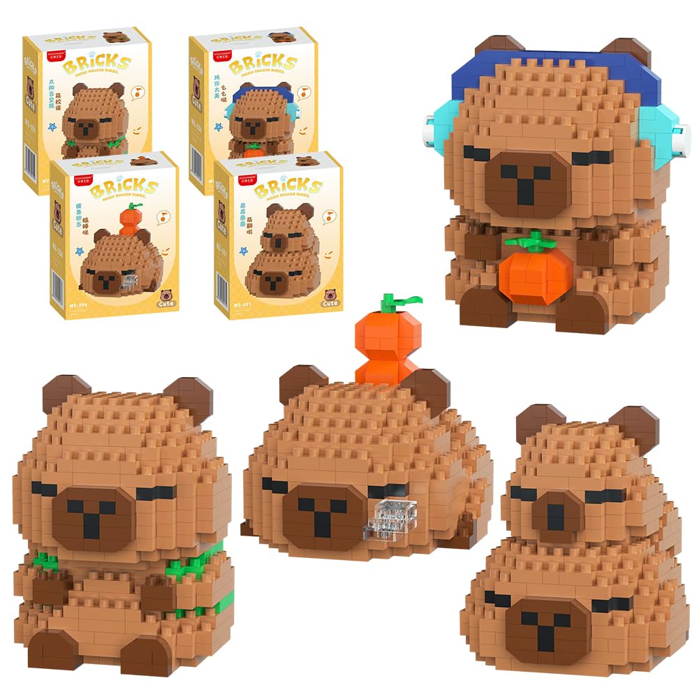 Capybara Building Blocks, 4PCS Capybara Micro Buildings Bricks DIY Blocks 3D Puzzle Brick Micro Buildings Block Set Building Figures Ornaments 3D Puzzle Brick Construction Bricks Gift for Birthday