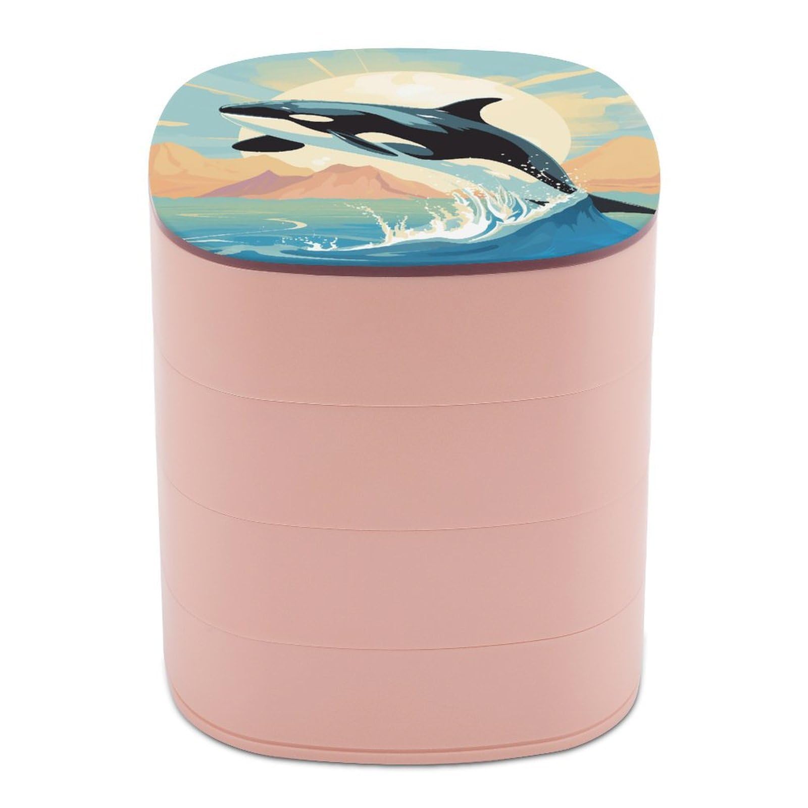 VstaDank Orca in The Sea Jewelry Box 360° Rotatable Jewelry Organizer 4 Layers Jewelry Case with Lid Fashion Portable Earring Holder for Bracelets Rings Bracelets Vanity