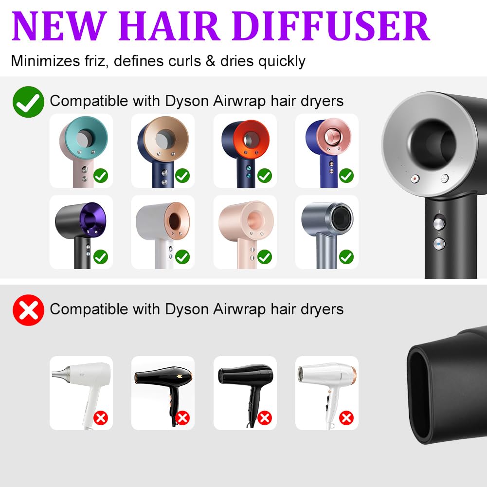 Difusor Pelo Rizado para Dyson Airwrap HS01 HS05 HS08, Difusor Airwrap para Dyson Airwrap, convertible para Dyson Airwrap Styler en Secador de Pelo, para Pelo Rizado U Ondulado, Negro