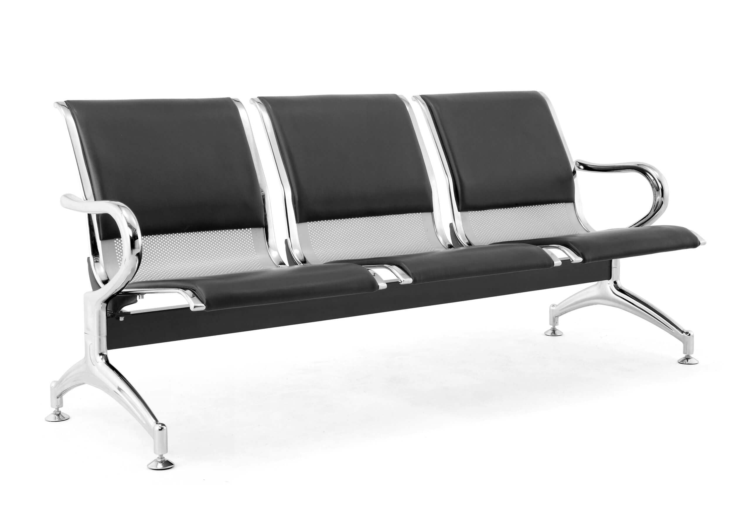 FBasic Bank 3-zits staal 183x71x78H zilver voor wachtruimte | incl. zitkussen voor zitting en rugleuning rood | Bank met armleuningen