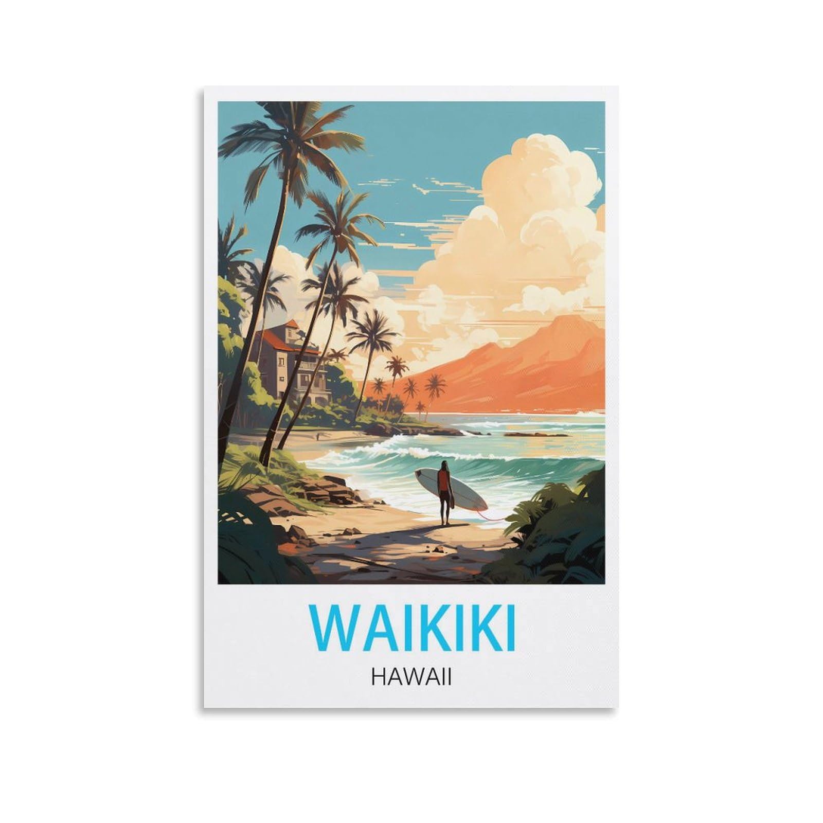 Naegv V416 5D Diamond Painting Kits For Beginners，Waikiki Hawaii Gem Art Crafts Diamond Diy Kits For Wall Decor Home Office Decoration 30X40cm