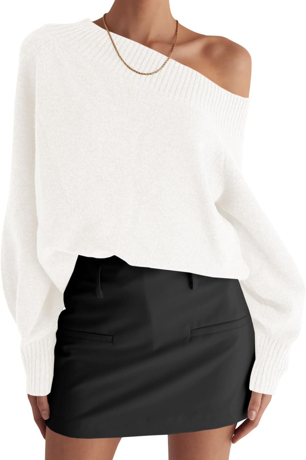 Womens Off The Shoulder Sweater Long Sleeve Boat Neck Pullover 2025 Casual Trendy Loose Knit Tops