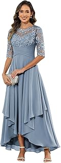 Elegant Mother of The Bride Dresses Long Chiffon Lace Applique Tea Length Formal Dresses for Women