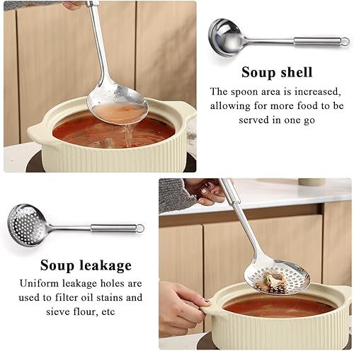 Miniatura 7 de Juego de utensilios de cocina de acero inoxidable de 6 piezas, juego de herramientas de cocina incluye juego de espátula de metal, espumadera,