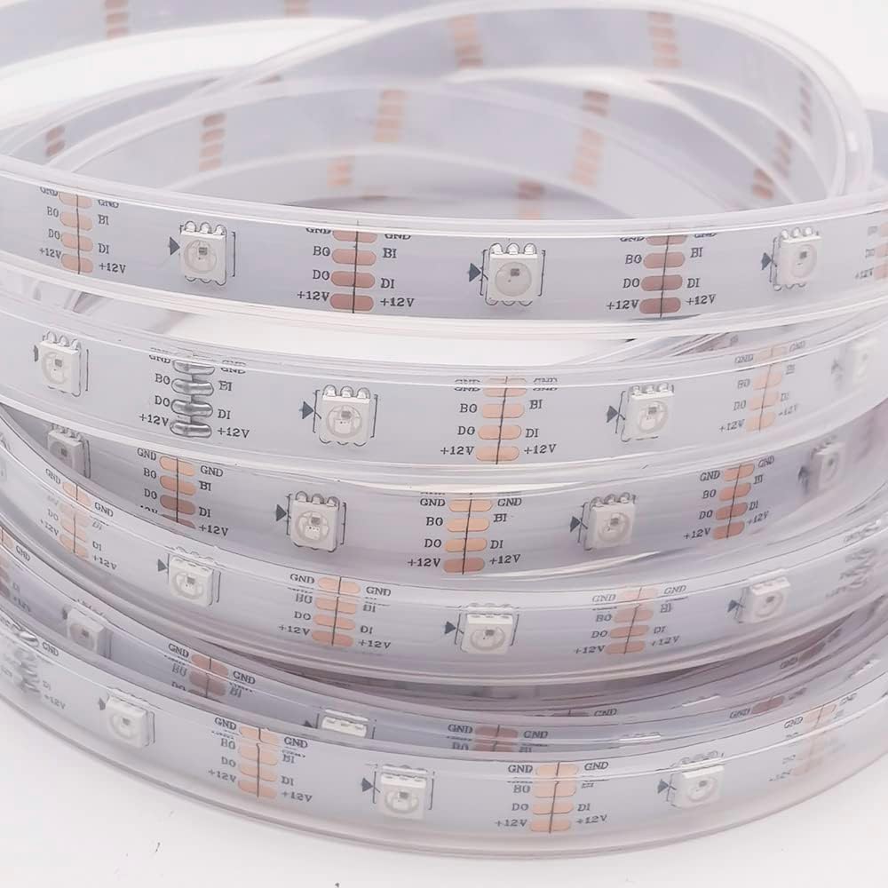 WS2815 RGB LED Strip Individually Addressable 30/60/144pixels/Leds/M SMD5050 TV Tape Light IP30/65/67 DC5V DC12V (5m 30LED IP67, White PCB)