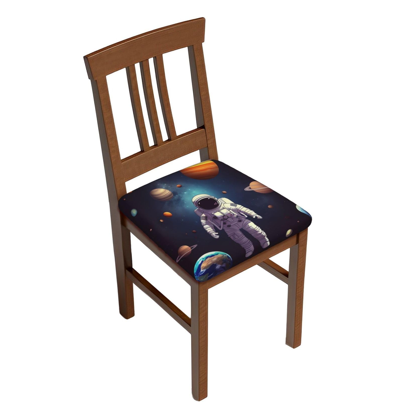 DWVTSLH Astronaut Solar System Planets Bar Stool Covers Square, Six Piece High Elastic Soft Seat Cushion Cover Protector Washable Barstool Slipcovers Nonslip Replacement Square Bar Chair Covers