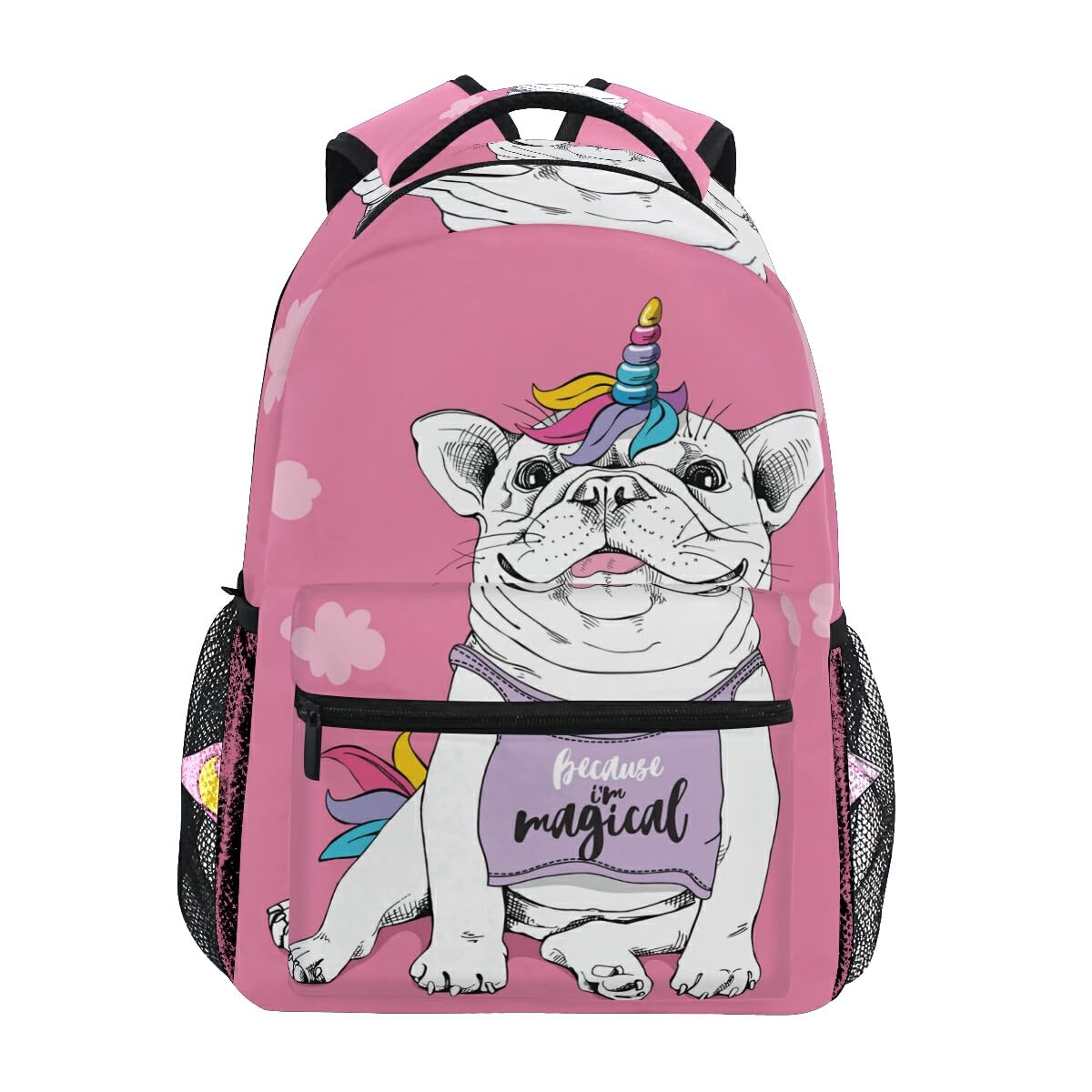 French Bulldog School Backpack For Teens – 11.5x8x16 Inch Polyester Bag For School, Travel & Gym, Adjustable Padded Straps