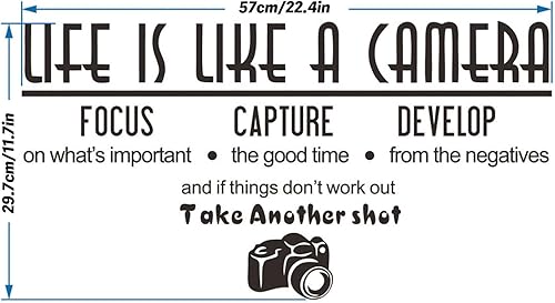 Miniatura 2 de Calcomanías de pared, calcomanías de pared con cita de fotografía de la vida es como una cámara, decoración de pared extraíble motivacional para