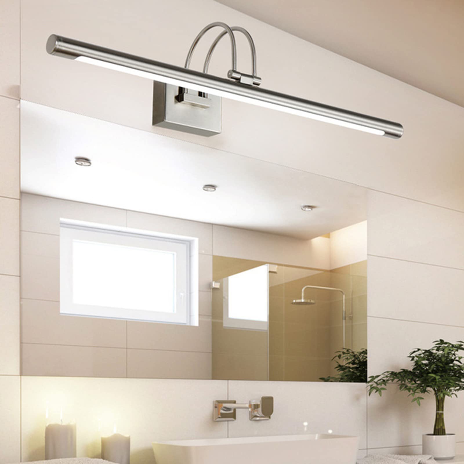 Lampes de Miroir Den Led Miroir Avant Lumières, Style Européen Étanche Anti-Buée Salle Den Coiffeuse Maquillage Support de Lampe Réglable Art Miroir Armoire Lumière Applique Murale/White Light/