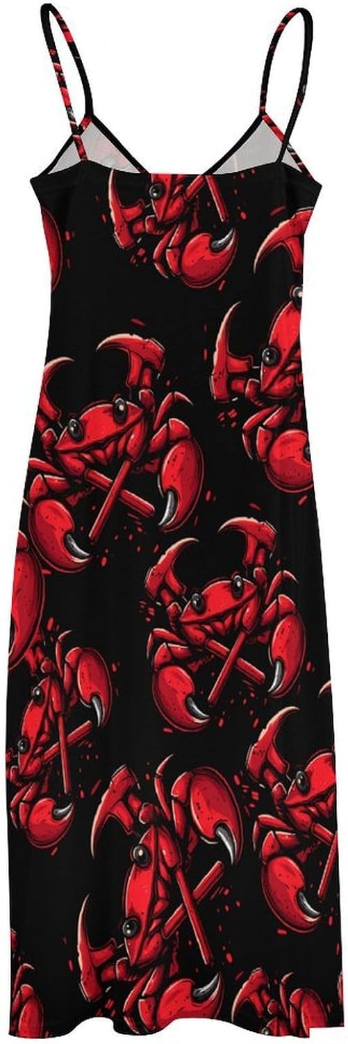 Say No to Pot with Crab Maxi Dresses for Women V Neck Long Dress Sundress Spaghetti Straps Beach Dress