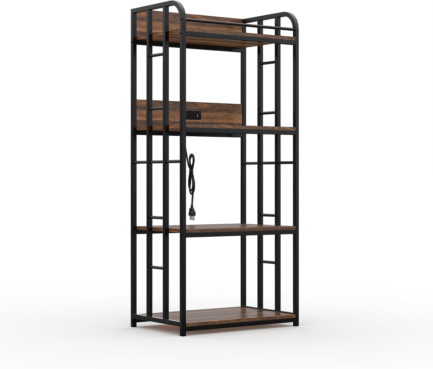 4 Tier Bakers Rack, Freestanding Microwave Stand, Industrial Kitchen Storage Rack with Adjustable Shelves, Heavy Duty Metal Frame Utility Shelves for Living Room, Garage