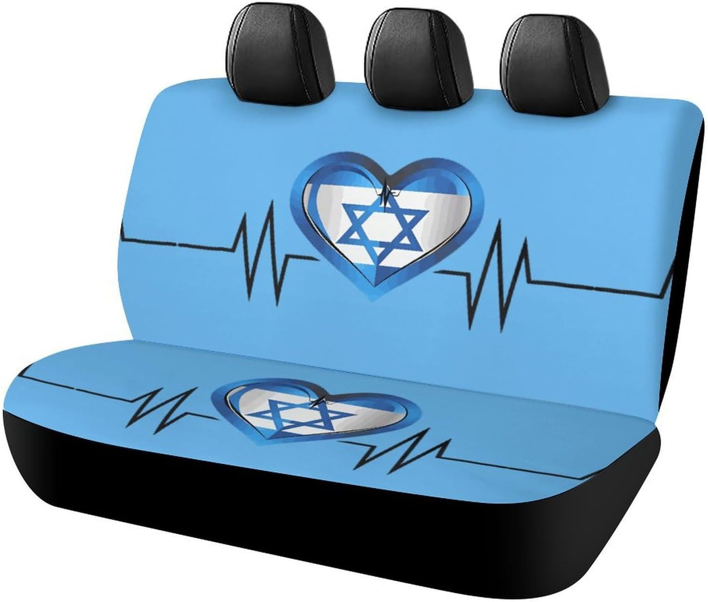 Israeli Heartbeat I Love Israel Flag Car Seat Cover Print Rear Bench Seat Cover Car Seat Protector Car Interior Accessories for Women Men