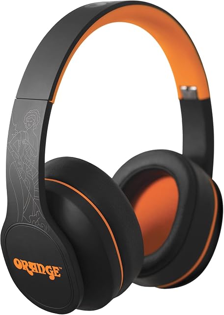 Orange Crest Edition MKII - Wireless Over Ear Headphones, Built-In Microphone, Bluetooth 5.0, Foldable Wired Stereo, 40 Hours Play Time, Quick Charge, Hands Free Call, Voice Assistant