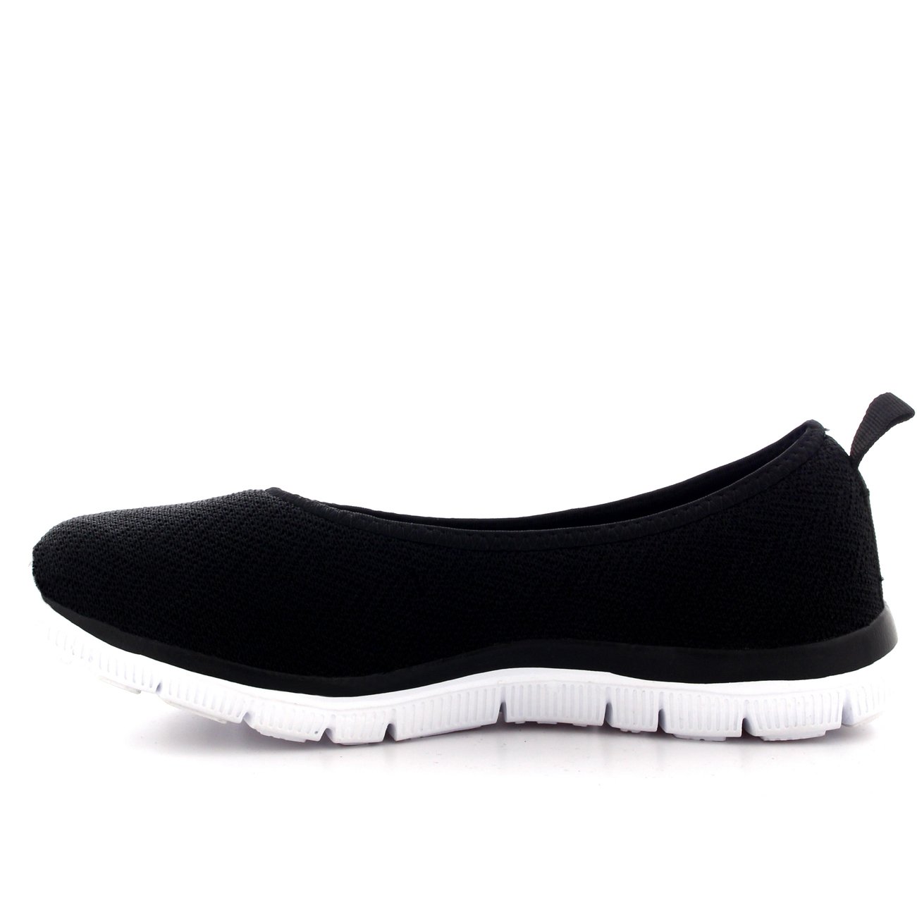 Get Fit Women’s Slip-On Ballerina Trainers - Lightweight Breathable Mesh Walking Shoes with Flexible Sole - Comfortable Casual Sneakers for Fitness, Travel & Everyday Wear - Black/White - UK8/EU41