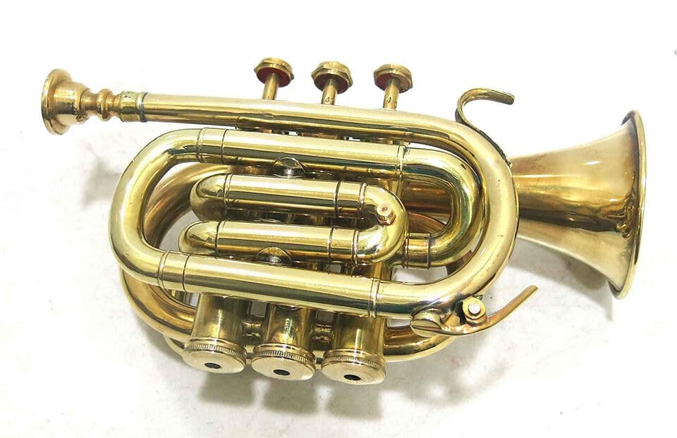 Trompette de poche en laiton antique vintage avec 3 valves