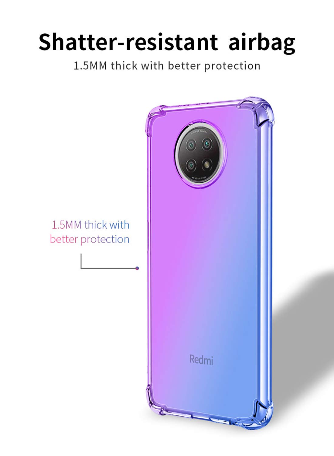 HAOYE Cover per Xiaomi Redmi Note 9S/Note 9 Pro Cover, Custodia in TPU a gradiente Colori, [Rinforzare la con Quattro Angoli] Custodia Trasparente Silicone Morbida TPU Ultra Sottile Case (Viola/Blu