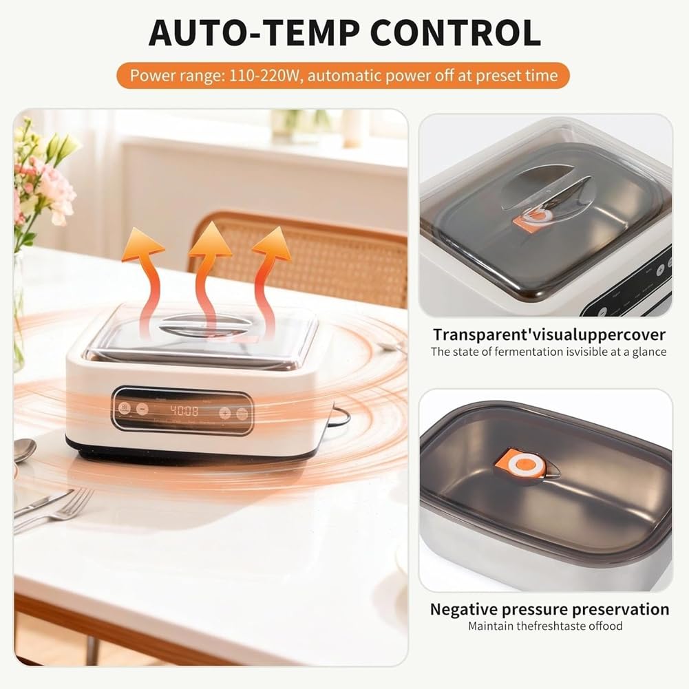 Yogurtiera con Timer e Controllo della Temperatura, Completamente Automatica per Uso Domestico. Preparazione di Yogurt Greco. Spina UE.