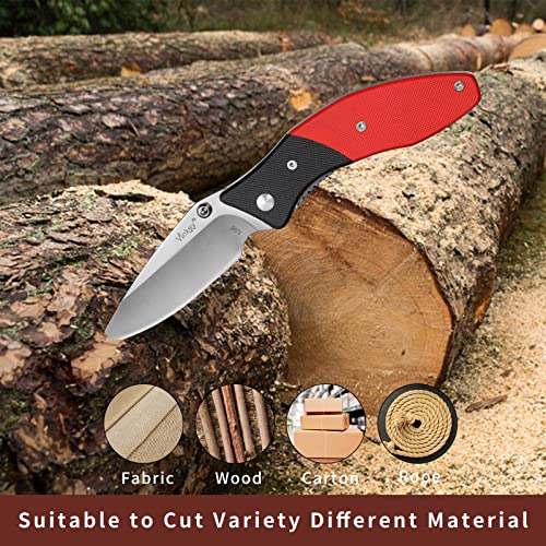 Folding Pocket Knife 3" 8Cr13Mov Blade, Black And Red G10 Handle, Safety Liner Lock, Belt Clip, Perfect For Camping, Hunting, And Everyday Carry, Your Outdoor Gear #TOP5