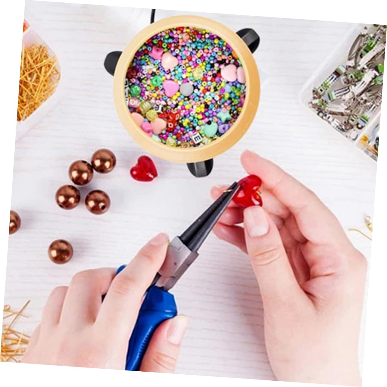 STOBOK 1set Attrezzi per Creazione di Gioielli Dispositivo Elettrico per Perline con Ciotola e Cavo USB Strumento Portatile per Fai da Te con Perline e Aghi per Braccialetti e Collane