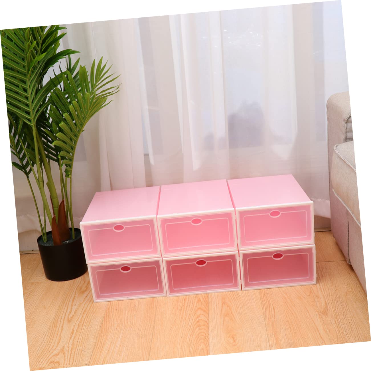 Alipis Caja de Zapatos Transparente de Plástico Rosa, Apilable Puerta Transparente, Paquete de 6 Piezas para Almacenamiento en Hogares y Organizadores
