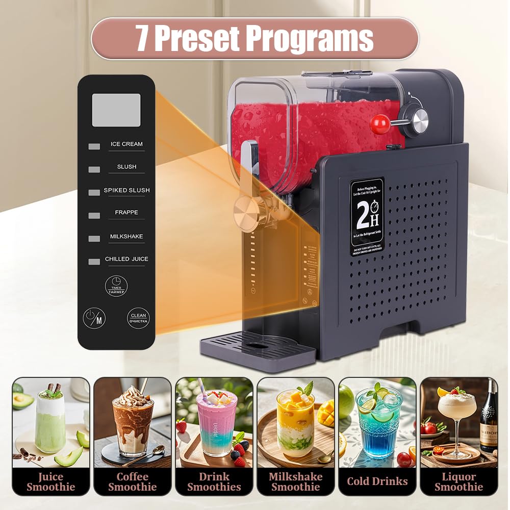Macchina per Bevande Ghiacciate 1,6L,6 Funzioni, Macchina Ghiaccio Casa Produce Sorbetti, Frullati, Granite,cocktail ghiacciati, frappé, frullati e succhi ghiacciati e altro ancora