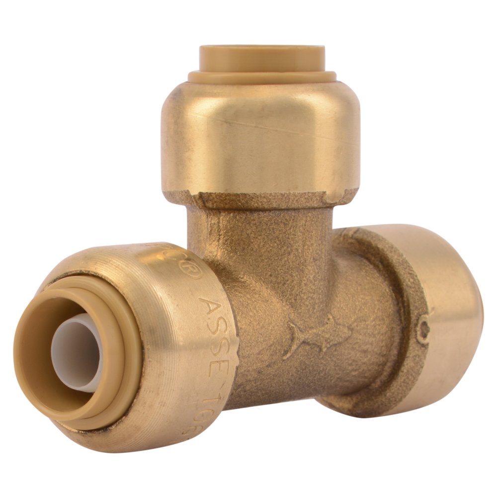 SharkBite 3/8 Inch (1/2 Inch OD) Tee, Push to Connect Brass Plumbing Fitting, PEX Pipe, Copper, CPVC, PE-RT, HDPE, U360LFA