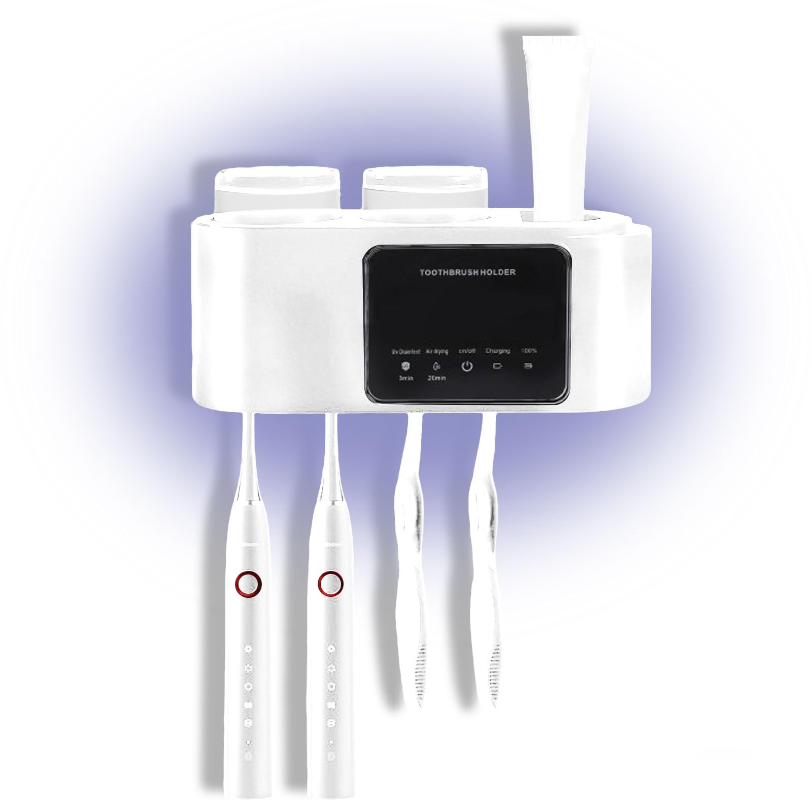 Porta Spazzolino UV, Porta Spazzolino Igienizzante Da Muro con 4 Slot, Porta Spazzolini Disinfettante Ricaricabile USB Portaspazzolino da Parete con Sterilizzatore Disinfettante UV Spazzolini (Bianco)
