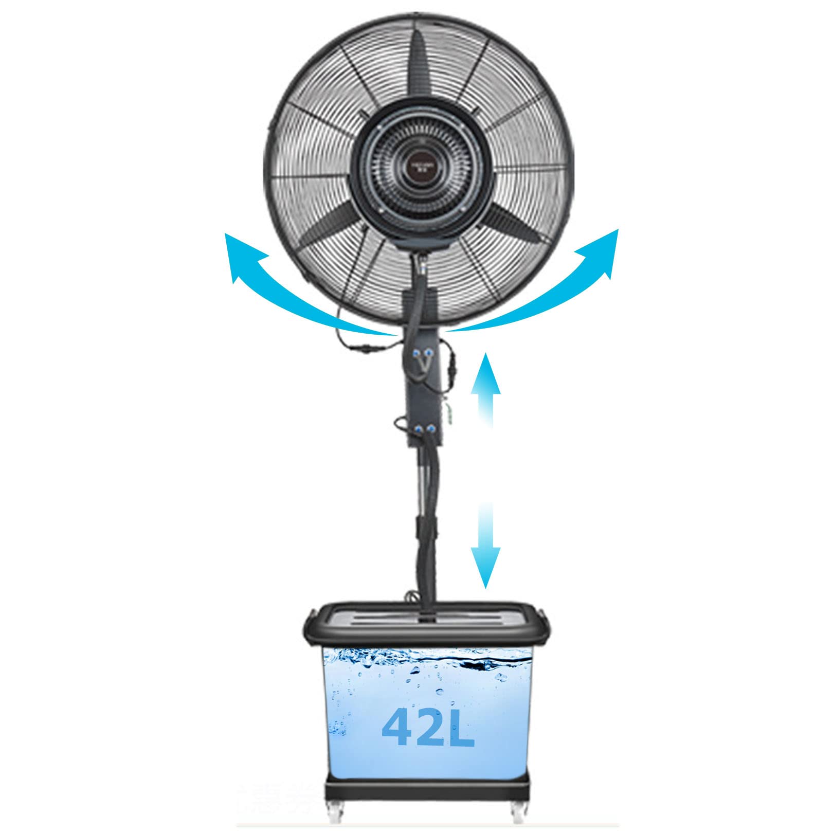 AYCDL Oscillating Misting Fan, Adjustable Height Cooling Fan with 3 Wind Modes Pedestal Fan for Patio, Outside Restaurant, Workshop,81cm/31.9in