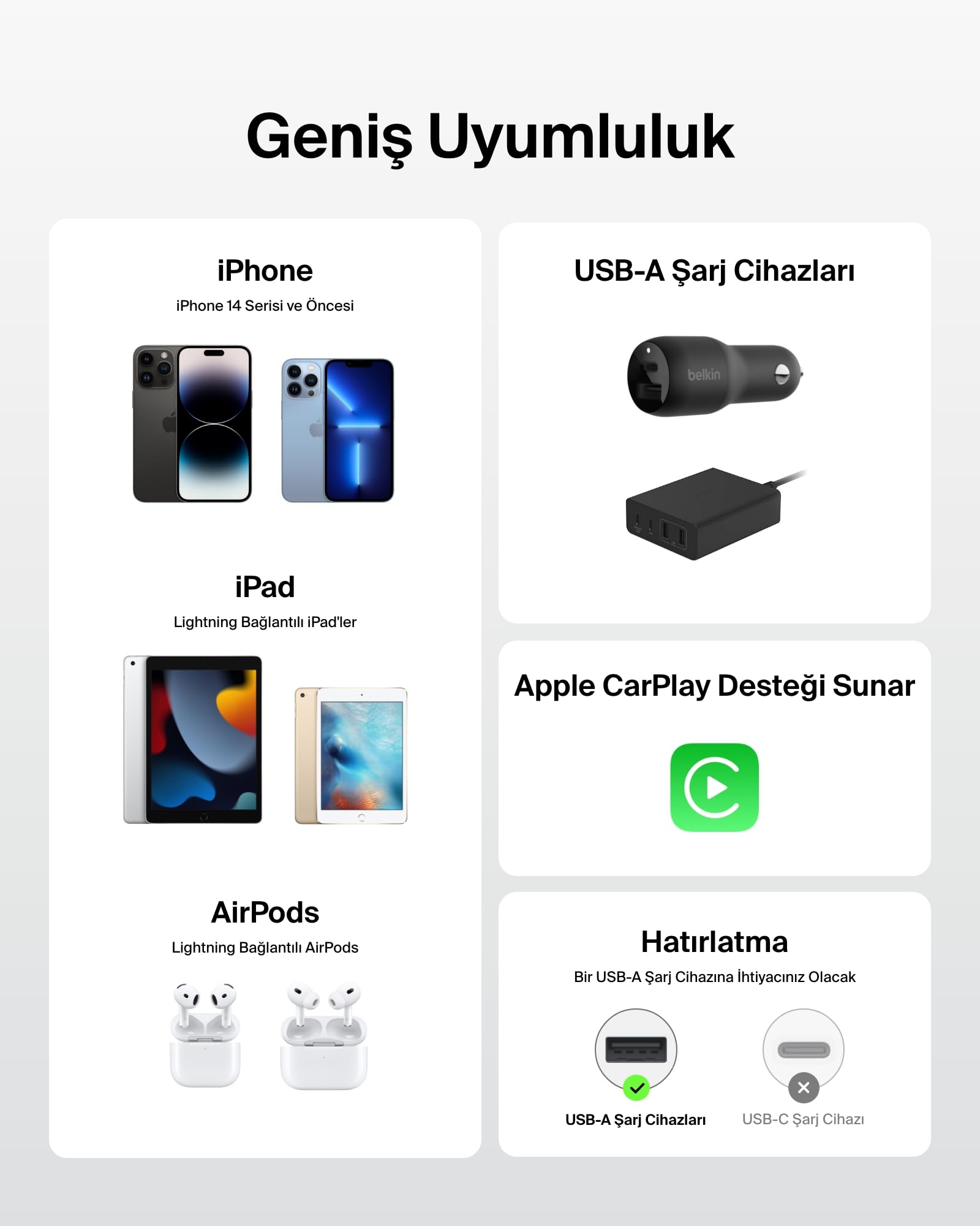 Belkin 2'li Örgülü USB-A - Lightning Kablo, 1,5 m, Yumuşak, Esnek ve Hızlı Şarj Kablosu, iPhone 14 ve Önceki Modeller, 9. Nesil iPad ve AirPods ile Uyumlu, Siyah