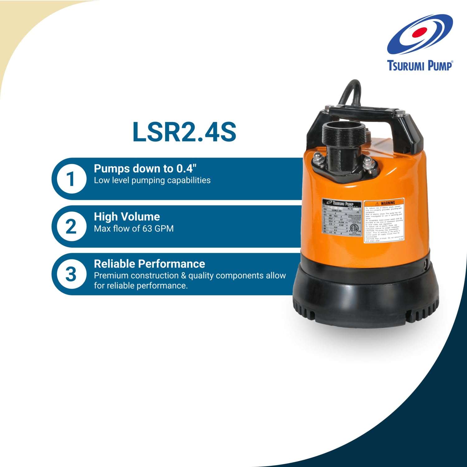 Tsurumi Pump LSR2.4S | Low Level Submersible Dewatering Pump | 2/3