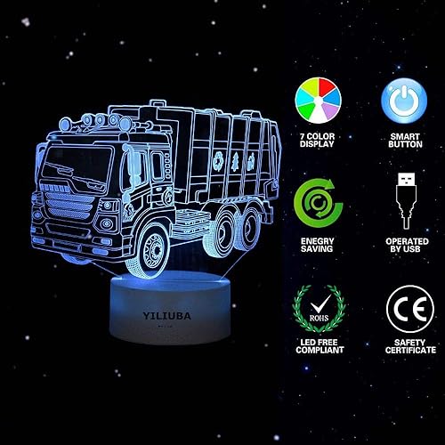 Miniatura 5 de Camión de basura, luces nocturnas de regalo para niños, lámpara 3D, lámparas de escritorio LED para niños, decoración de dormitorio, habitación,