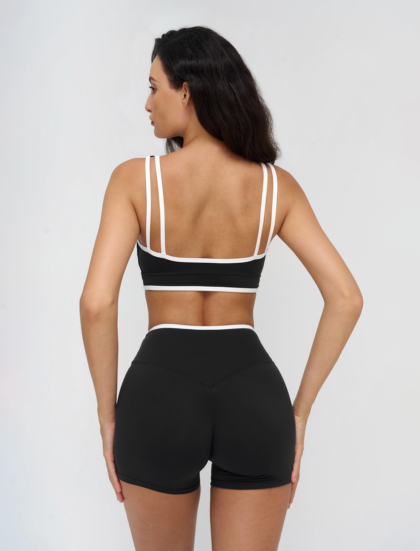 Set da yoga da donna, set sportivo per fitness, a vita alta, incrociato, push up, modellante, 2 pezzi, con reggiseno sexy sulla schiena e pantaloncini per yoga, palestra, allenamento
